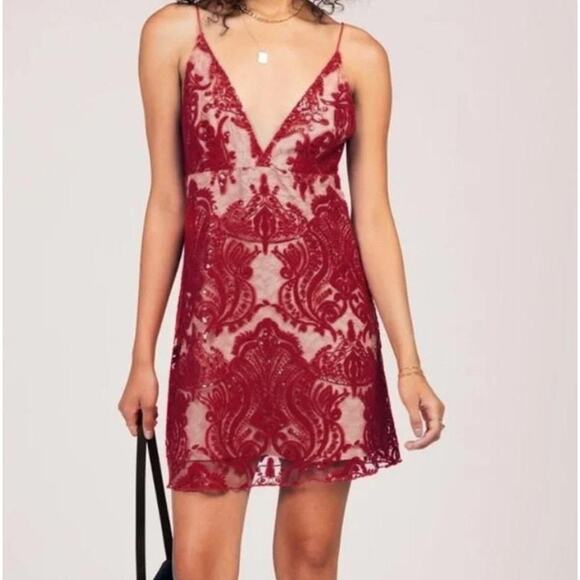 Free People Night Shimmers mini dress raspberry red Size 2 NWT New - Picture 1 of 13